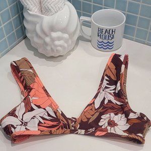 AERIE Brown/Orange/ White Scoop Neck Bikini TOP -  ONLY - XS